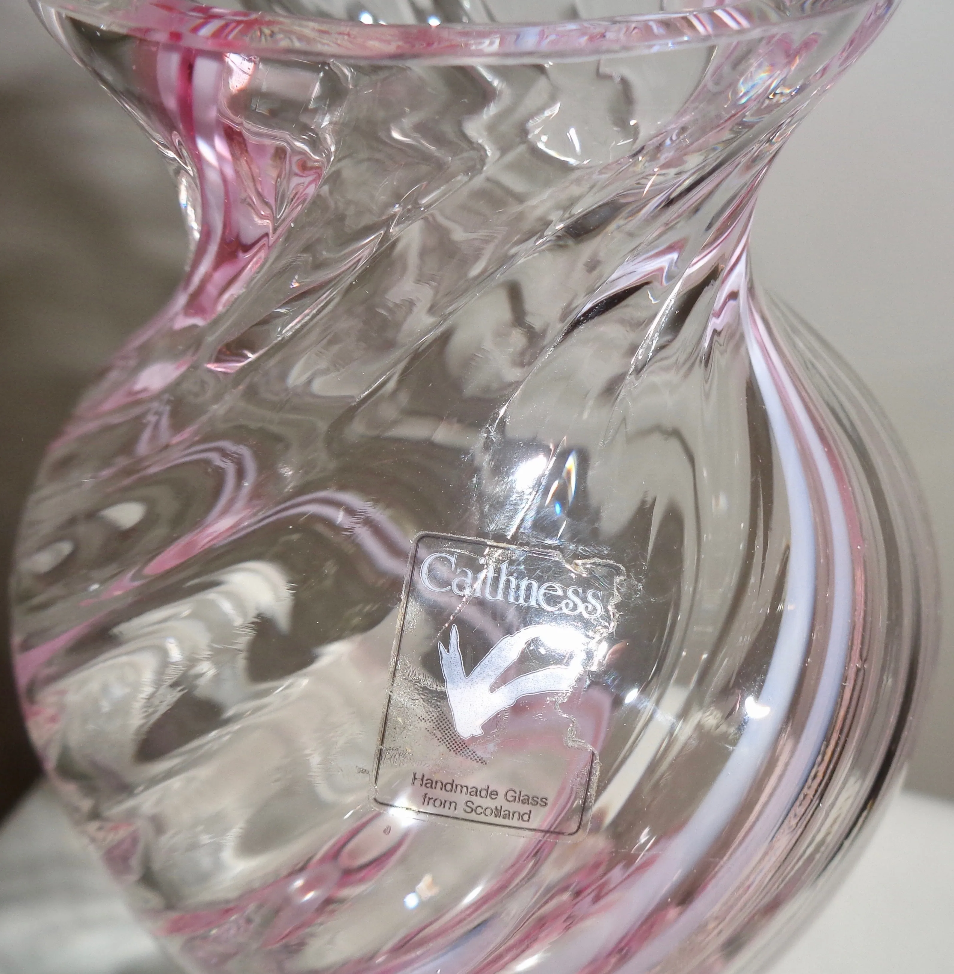 Pink Swirl Caithness Handmade Glass Bud Vase