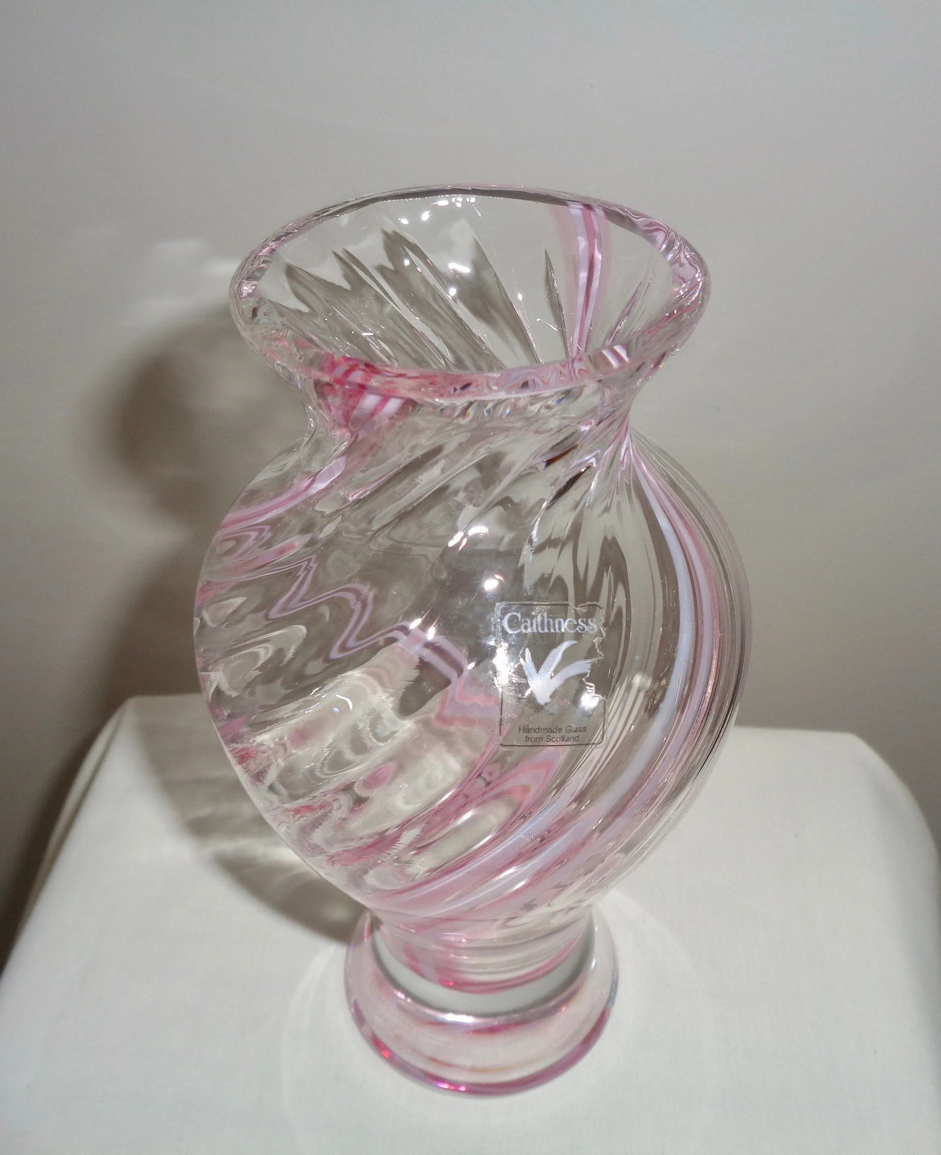 Pink Swirl Caithness Handmade Glass Bud Vase