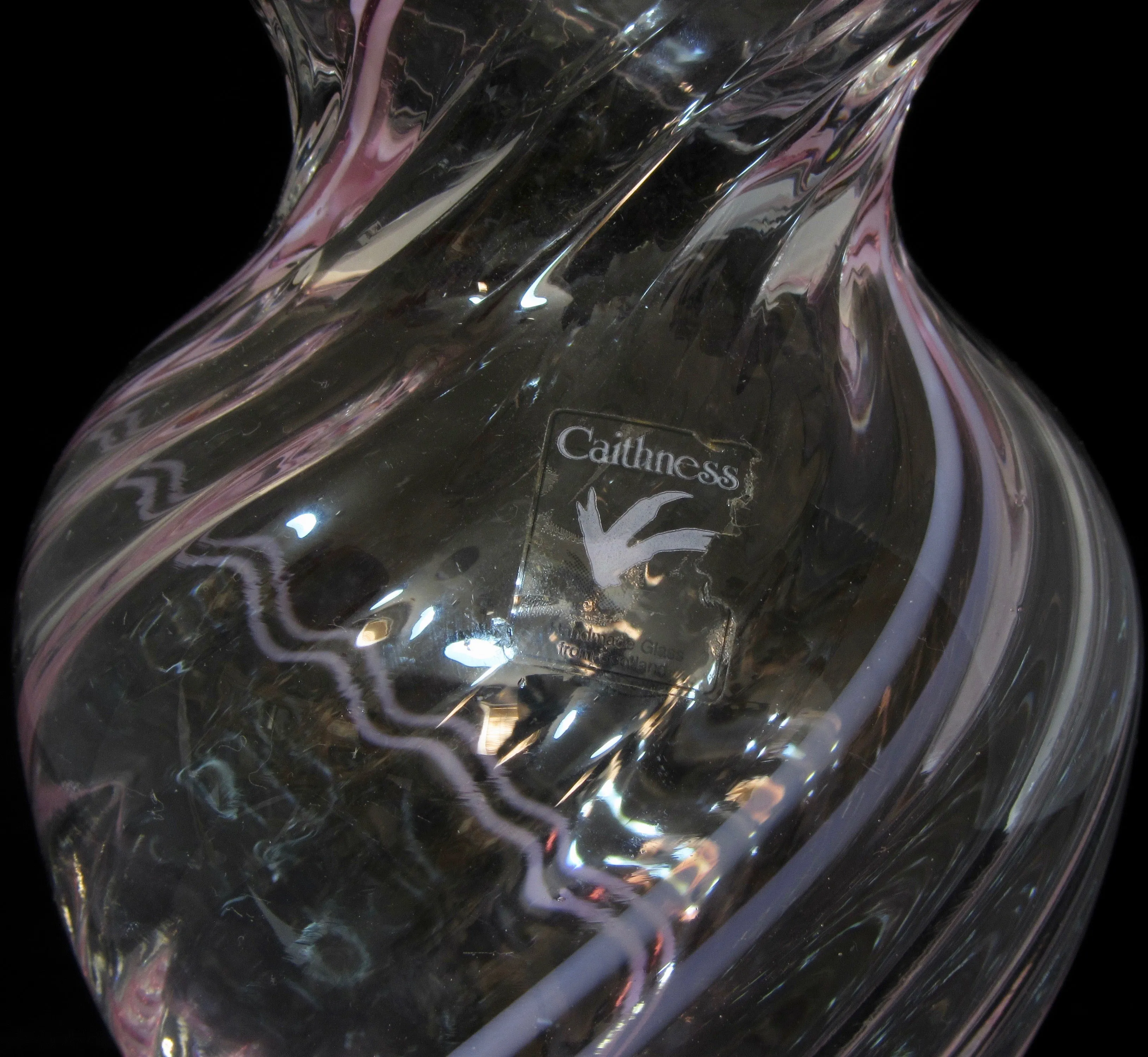 Pink Swirl Caithness Handmade Glass Bud Vase