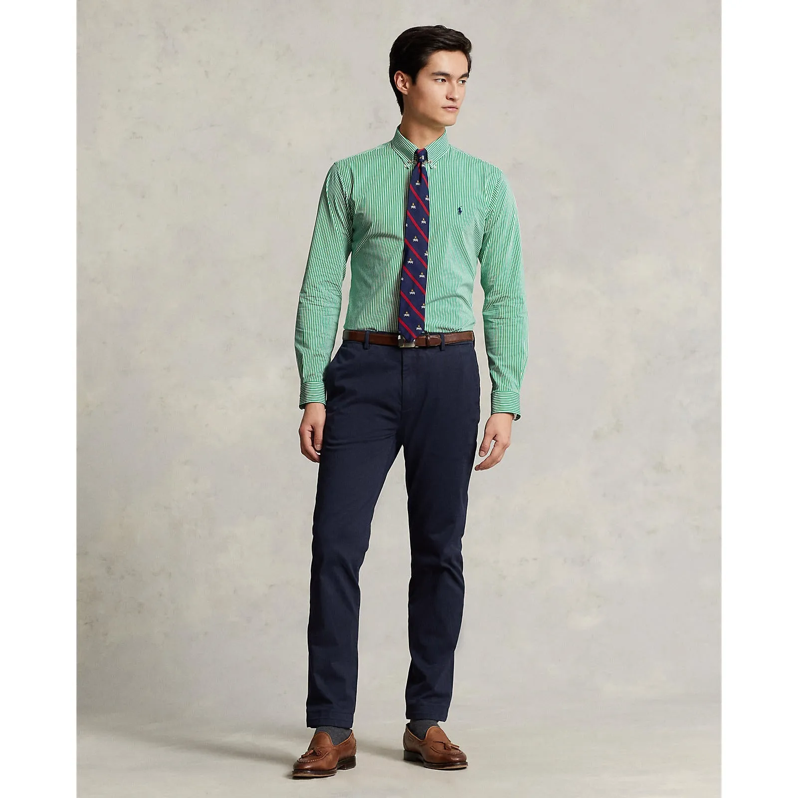 Poplin Stretch Shirt - Stripe - Golf Green/White