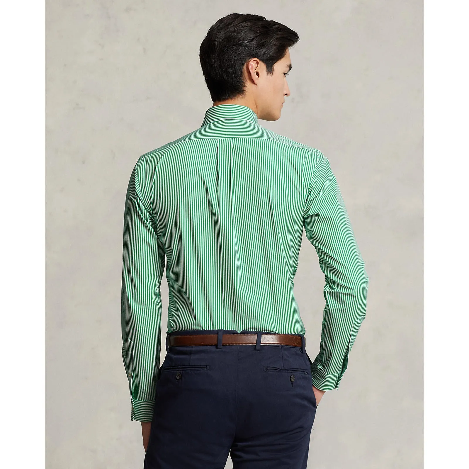 Poplin Stretch Shirt - Stripe - Golf Green/White