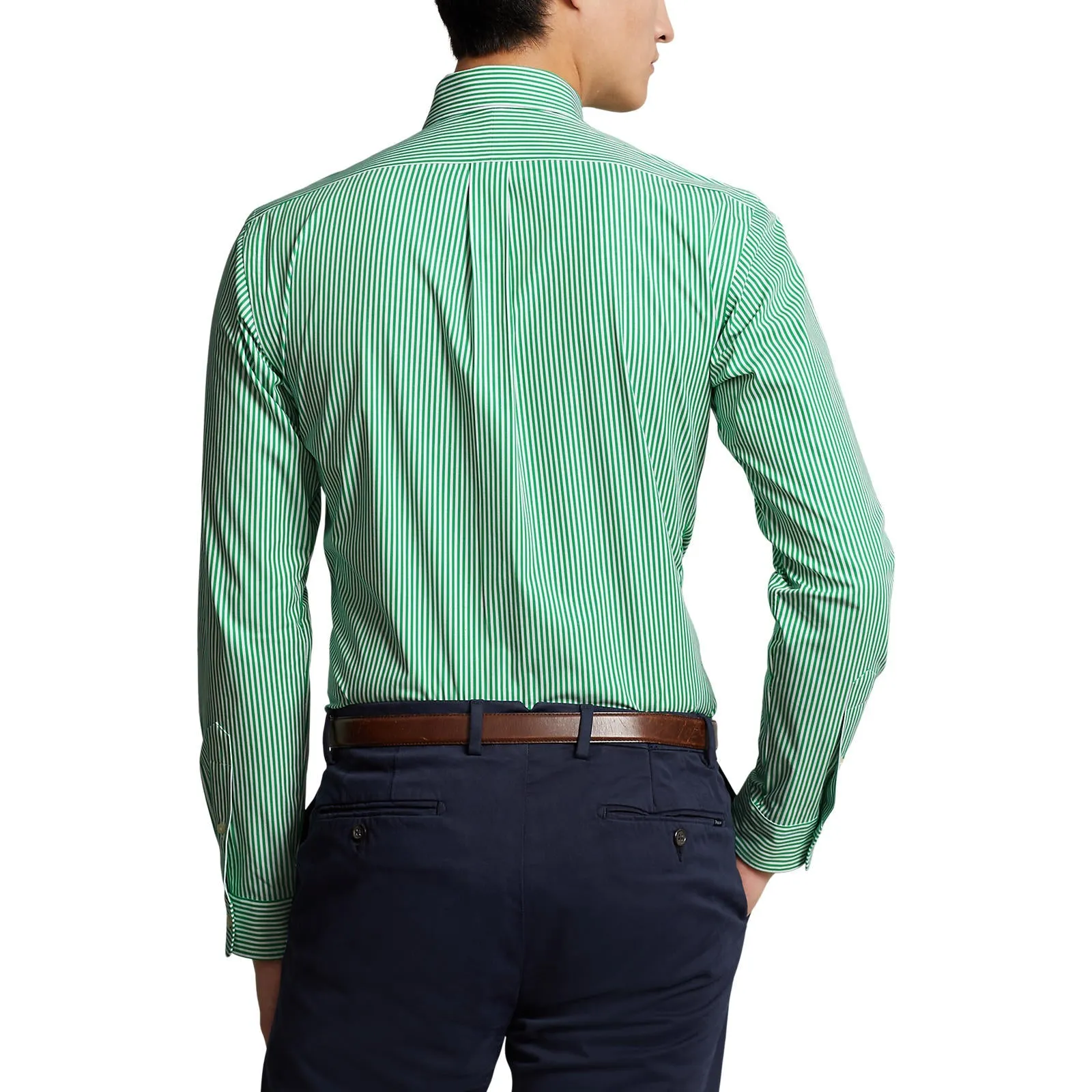 Poplin Stretch Shirt - Stripe - Golf Green/White