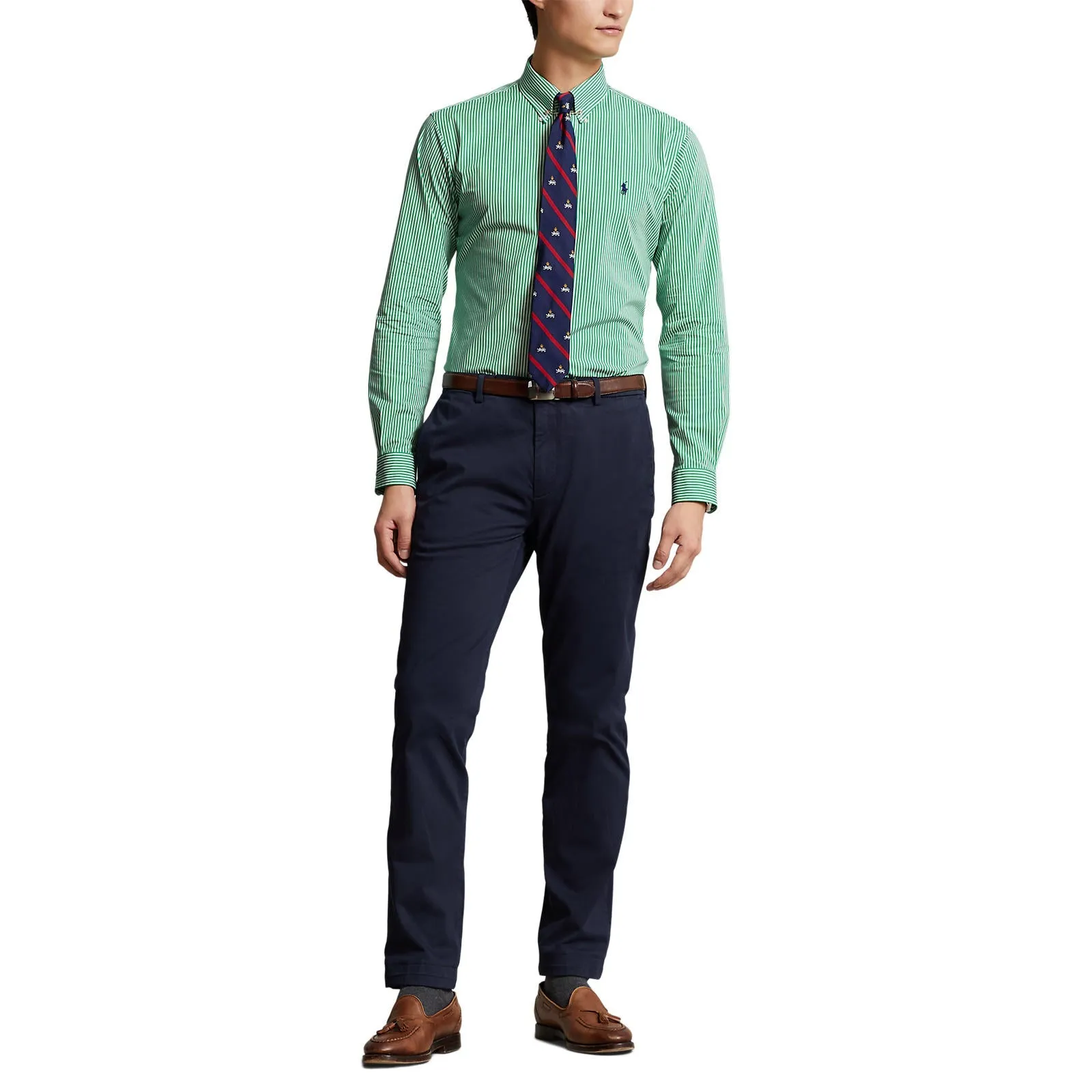 Poplin Stretch Shirt - Stripe - Golf Green/White