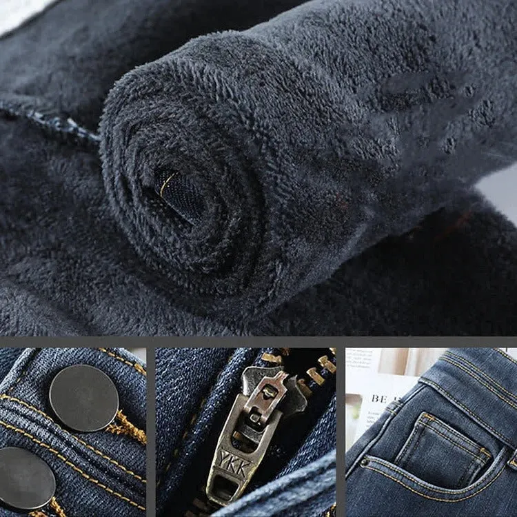 Preppy Pure Color Cable Sweater Denim Plush Pants Two Piece Set