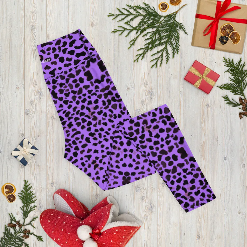 Purple Cheetah Print Yoga Leggings, Animal Print Women's Long Gym Tights-Made in USA/EU