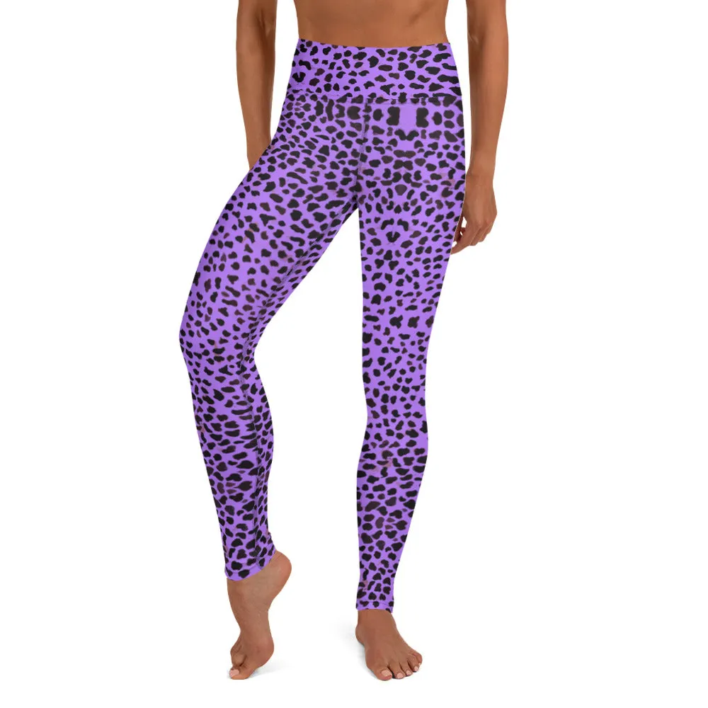 Purple Cheetah Print Yoga Leggings, Animal Print Women's Long Gym Tights-Made in USA/EU