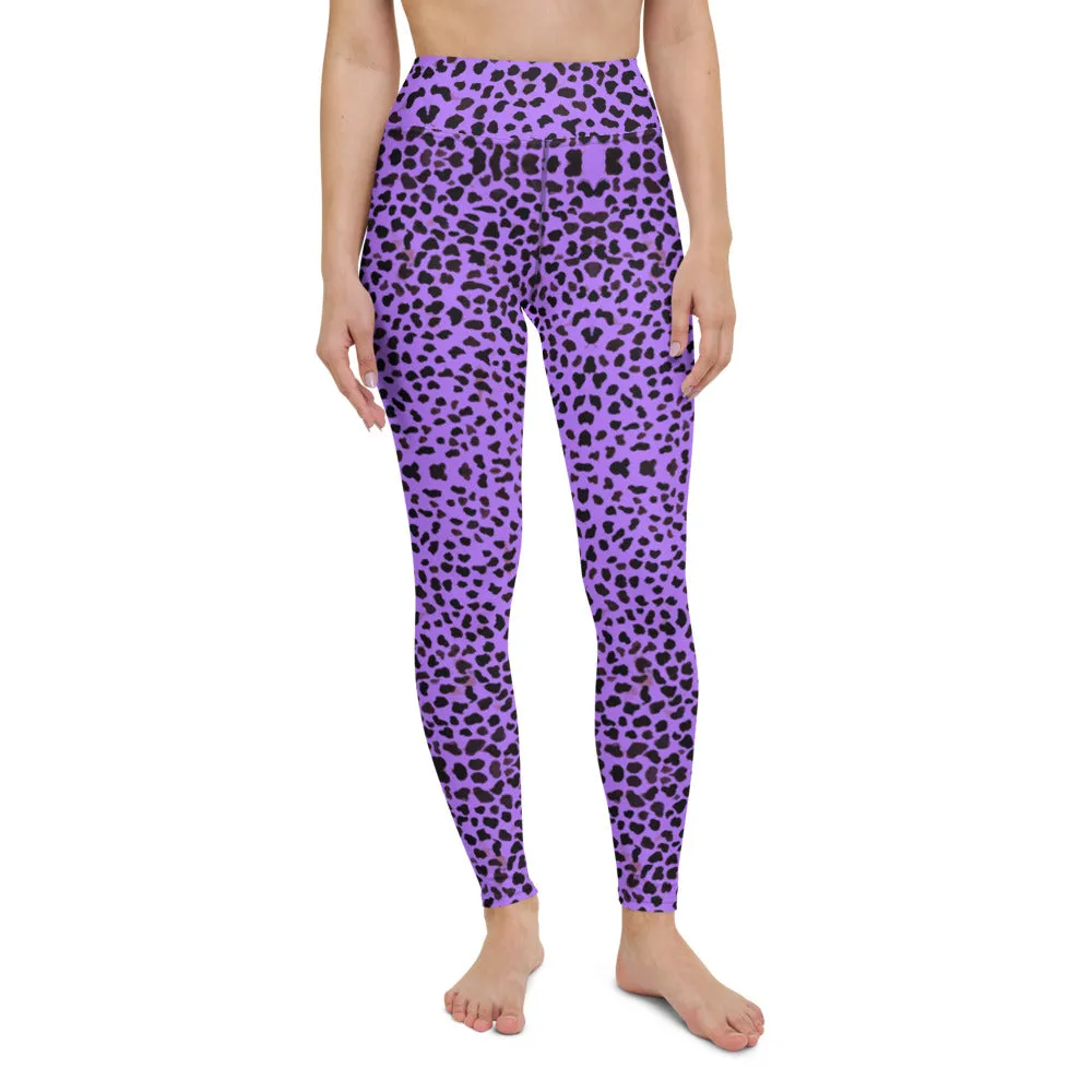 Purple Cheetah Print Yoga Leggings, Animal Print Women's Long Gym Tights-Made in USA/EU