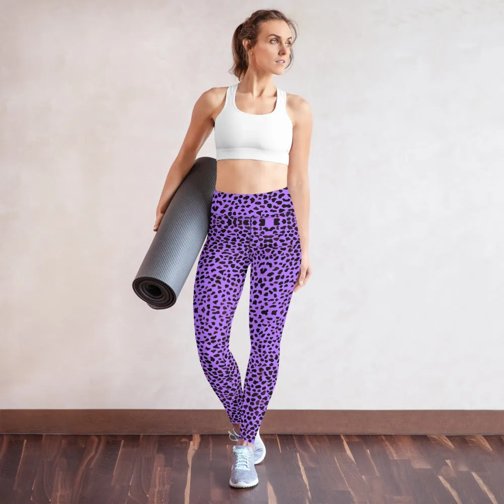 Purple Cheetah Print Yoga Leggings, Animal Print Women's Long Gym Tights-Made in USA/EU