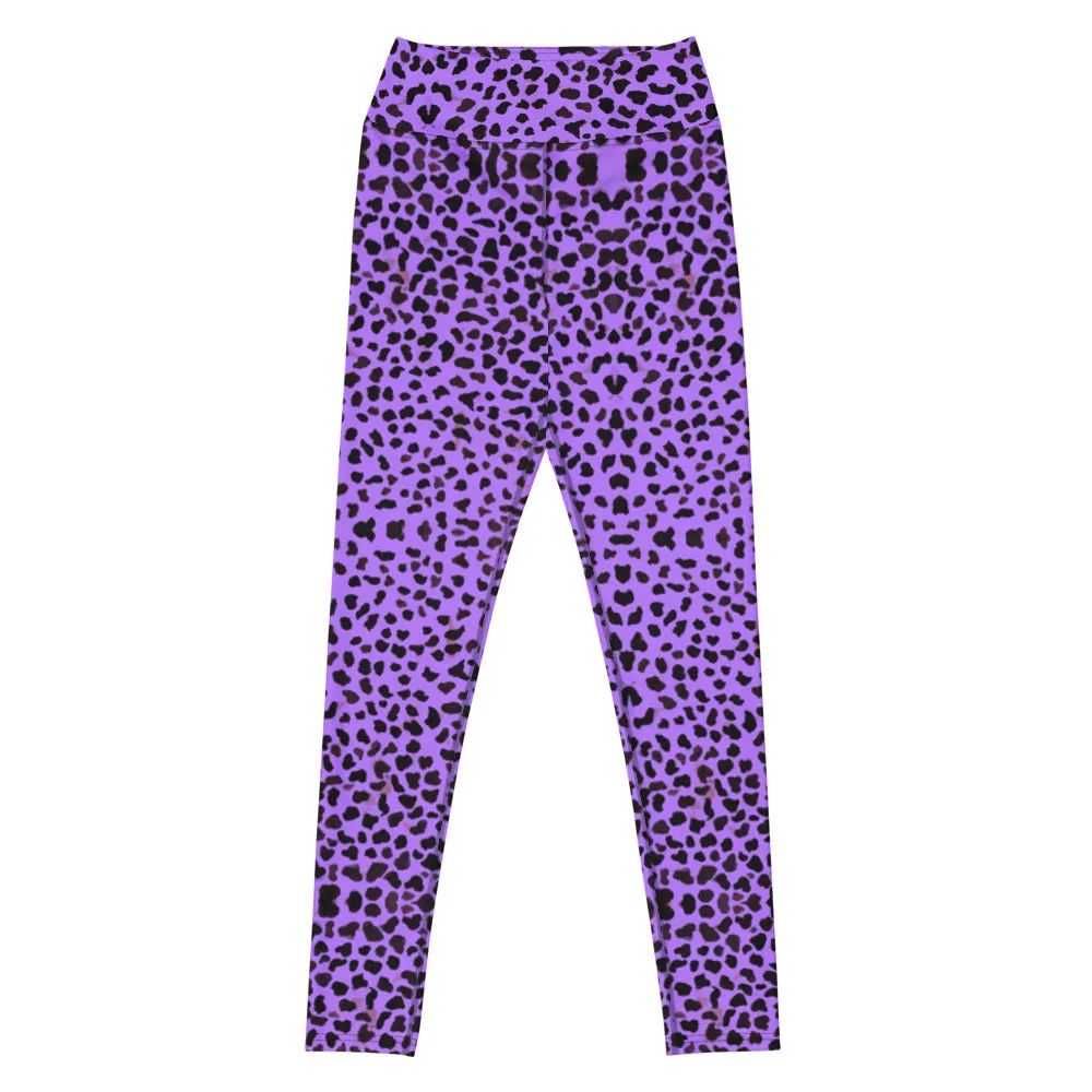 Purple Cheetah Print Yoga Leggings, Animal Print Women's Long Gym Tights-Made in USA/EU