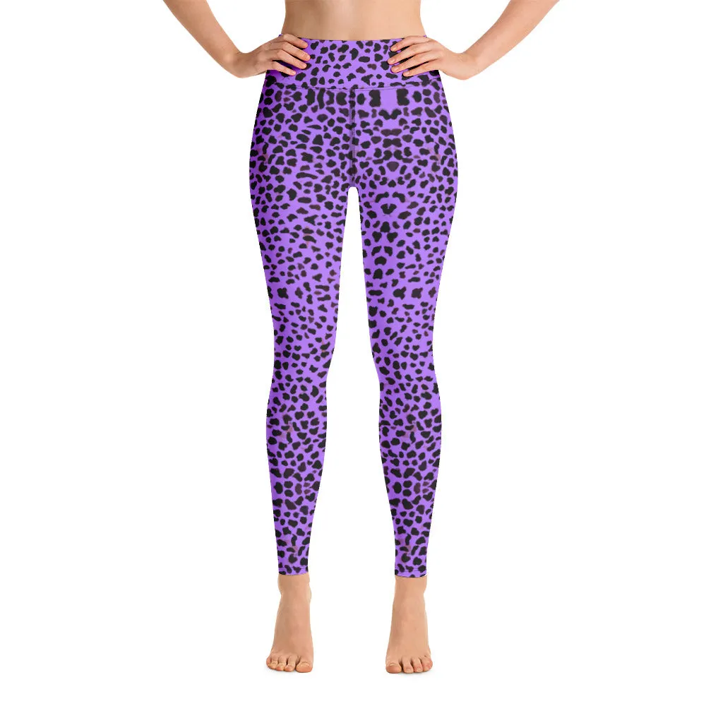 Purple Cheetah Print Yoga Leggings, Animal Print Women's Long Gym Tights-Made in USA/EU