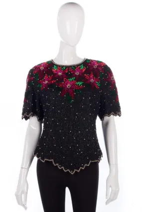 Red and Black Sequinned evening top Laurence Kazar Size 14