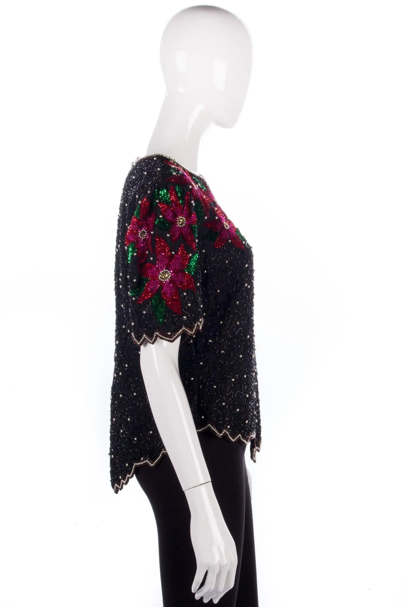 Red and Black Sequinned evening top Laurence Kazar Size 14