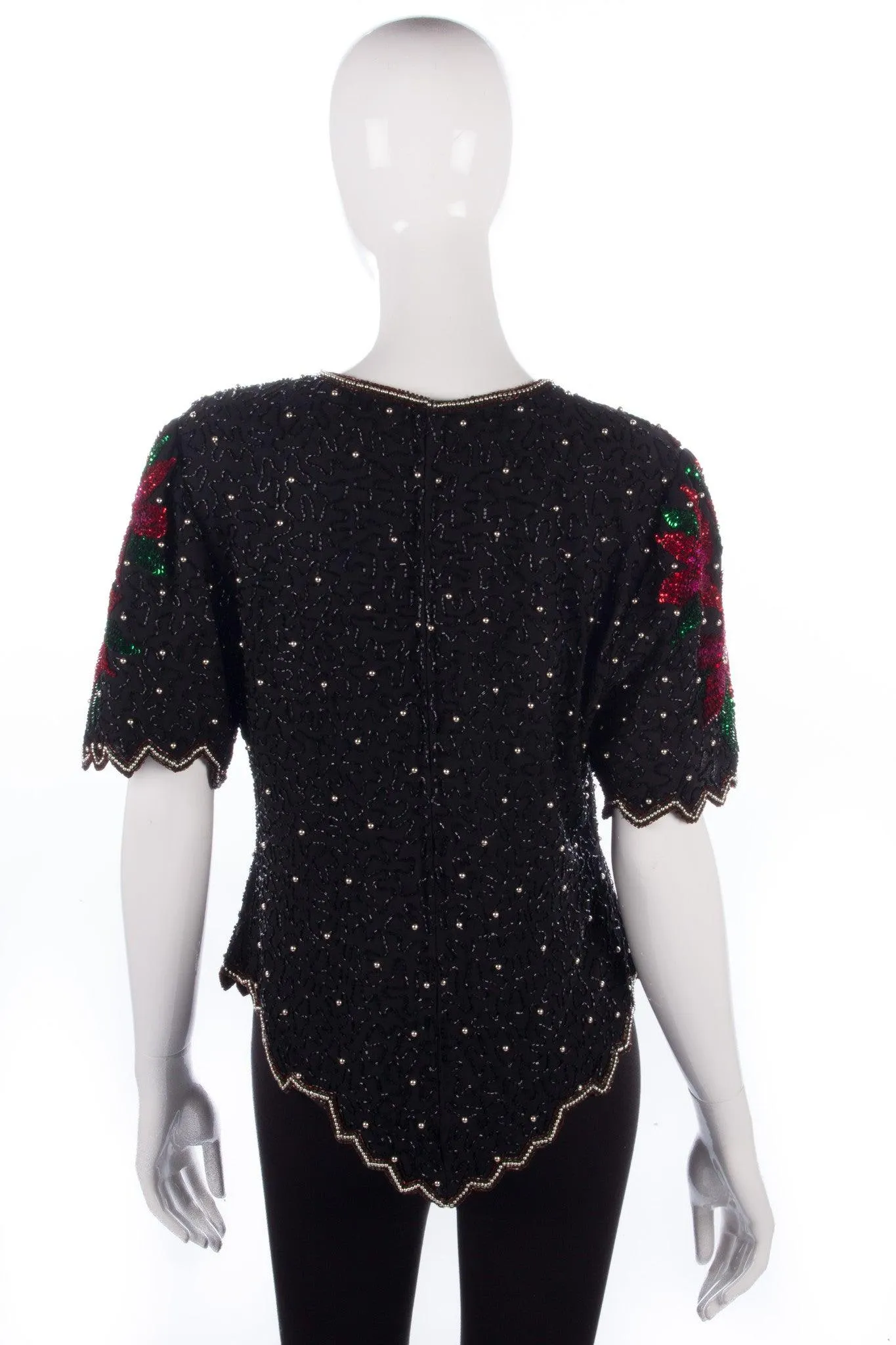 Red and Black Sequinned evening top Laurence Kazar Size 14