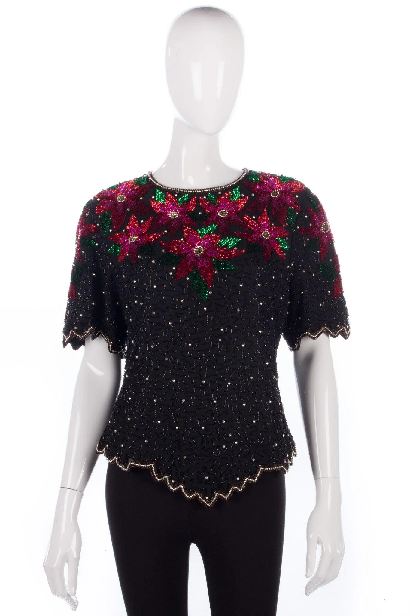 Red and Black Sequinned evening top Laurence Kazar Size 14