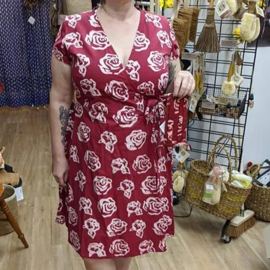 Red Roses Wrap Dress