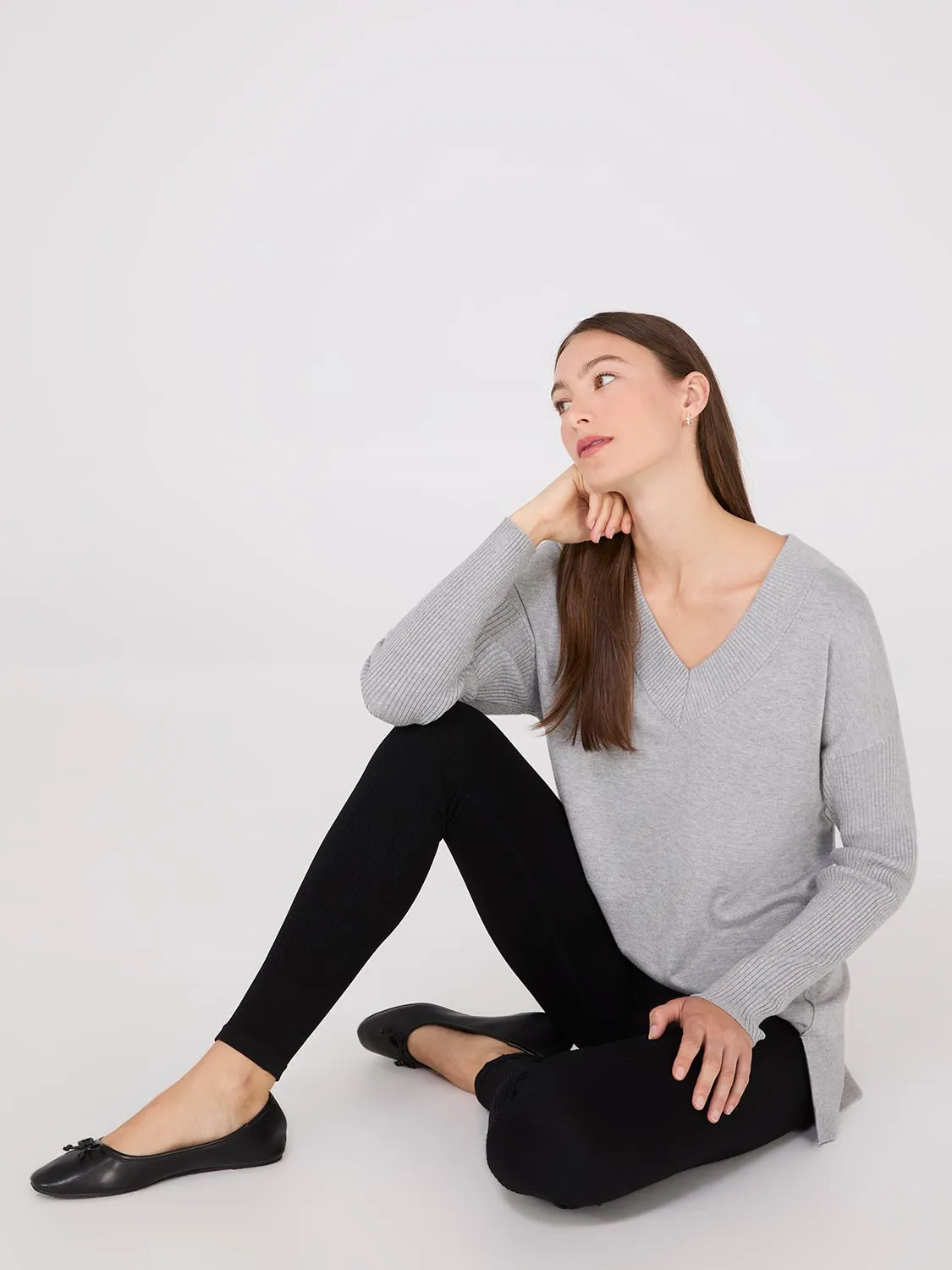 Ribbed V-Neck Tunic Top