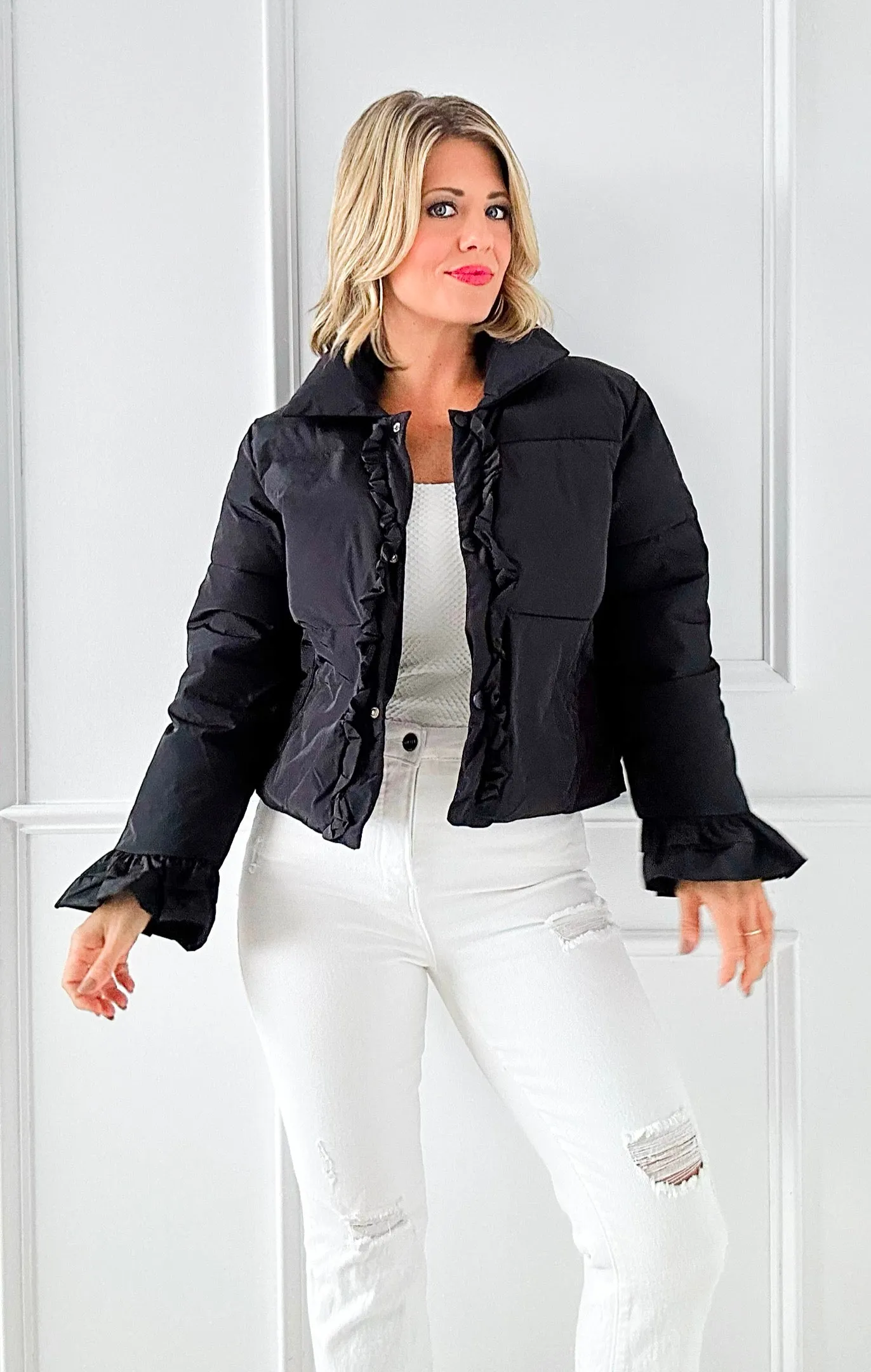 Rosy Ruffle Puffer Jacket