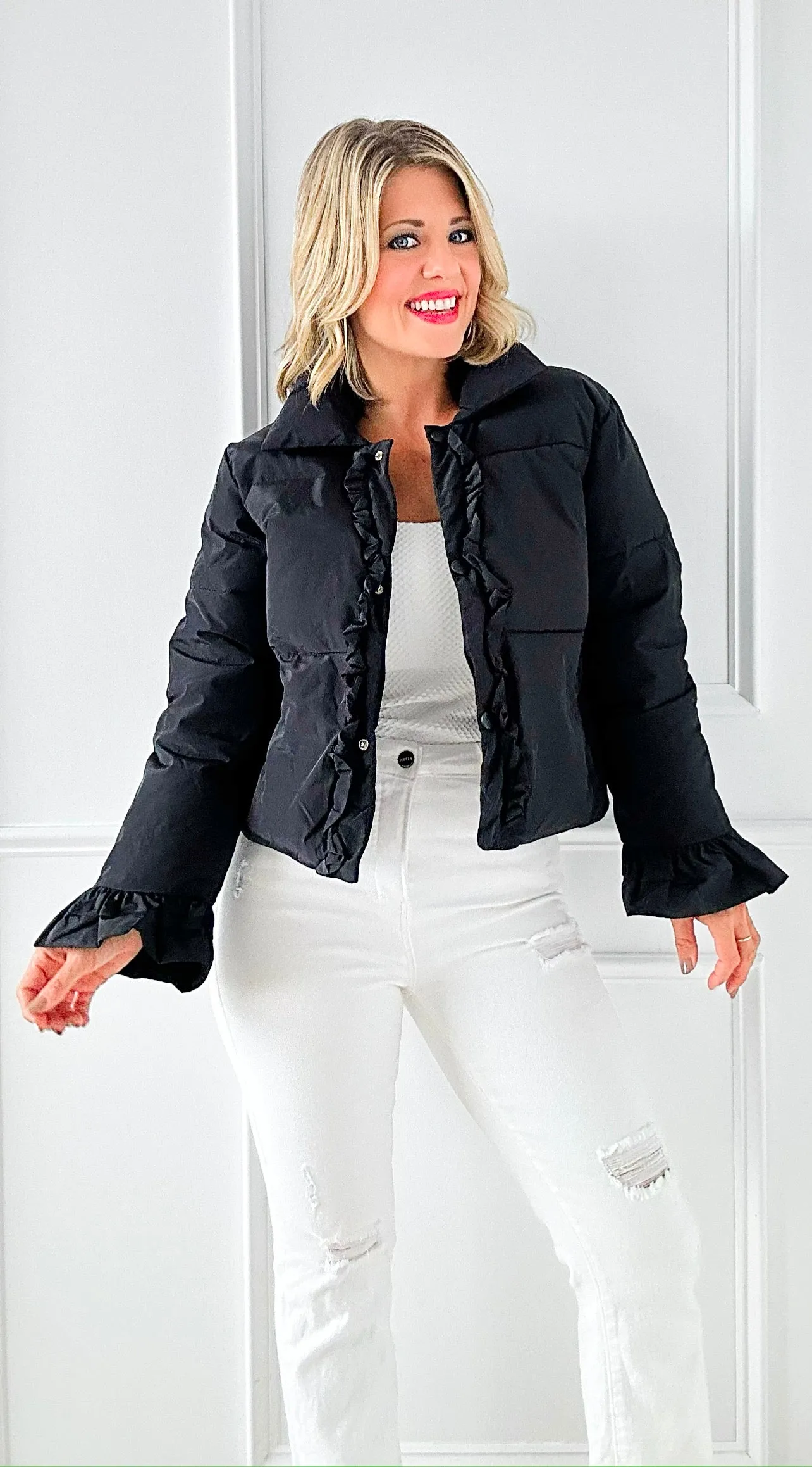 Rosy Ruffle Puffer Jacket