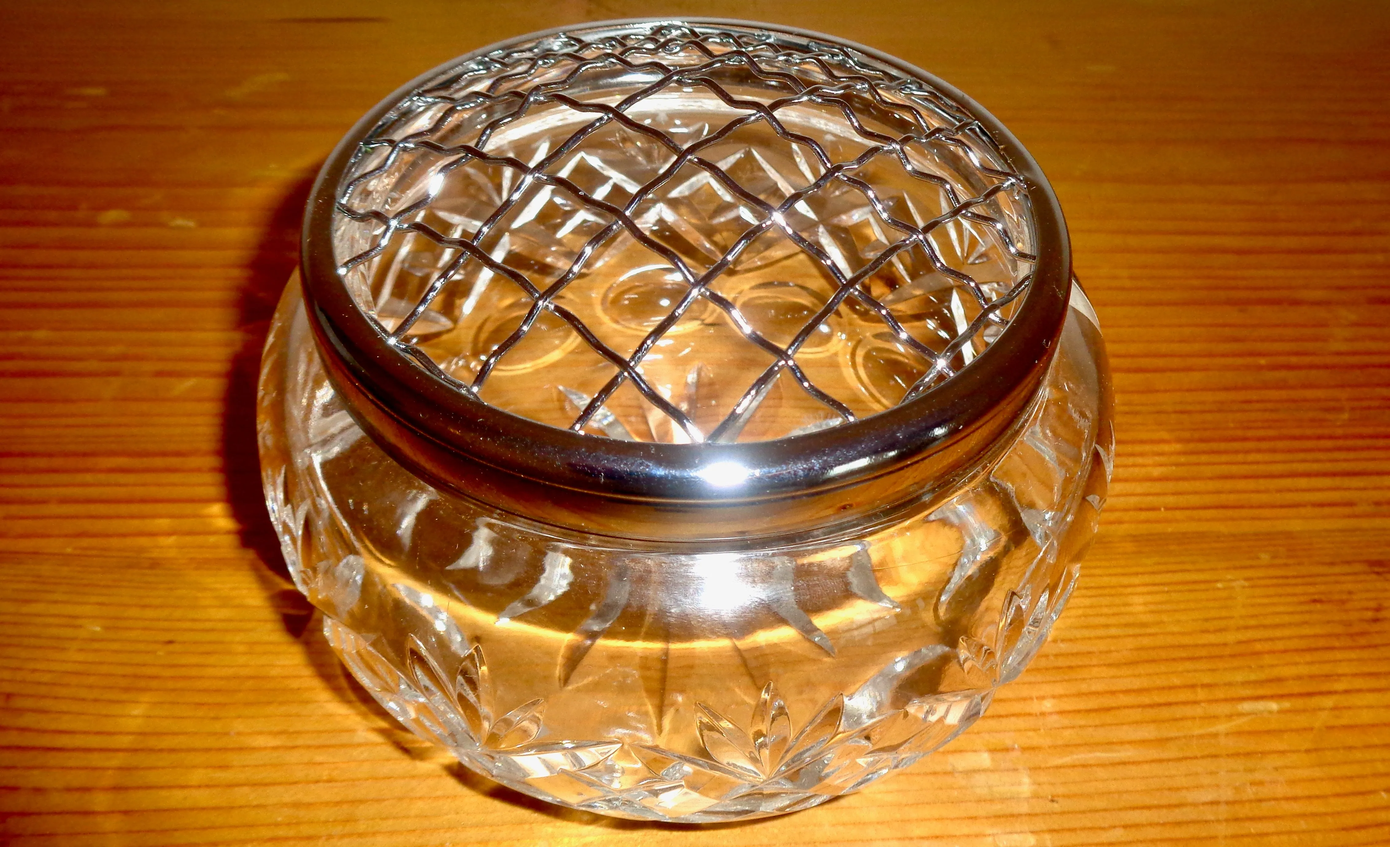 Royal Doulton Lead Crystal Rose Bowl With Silver Plated Flower Grid In Its Original Box