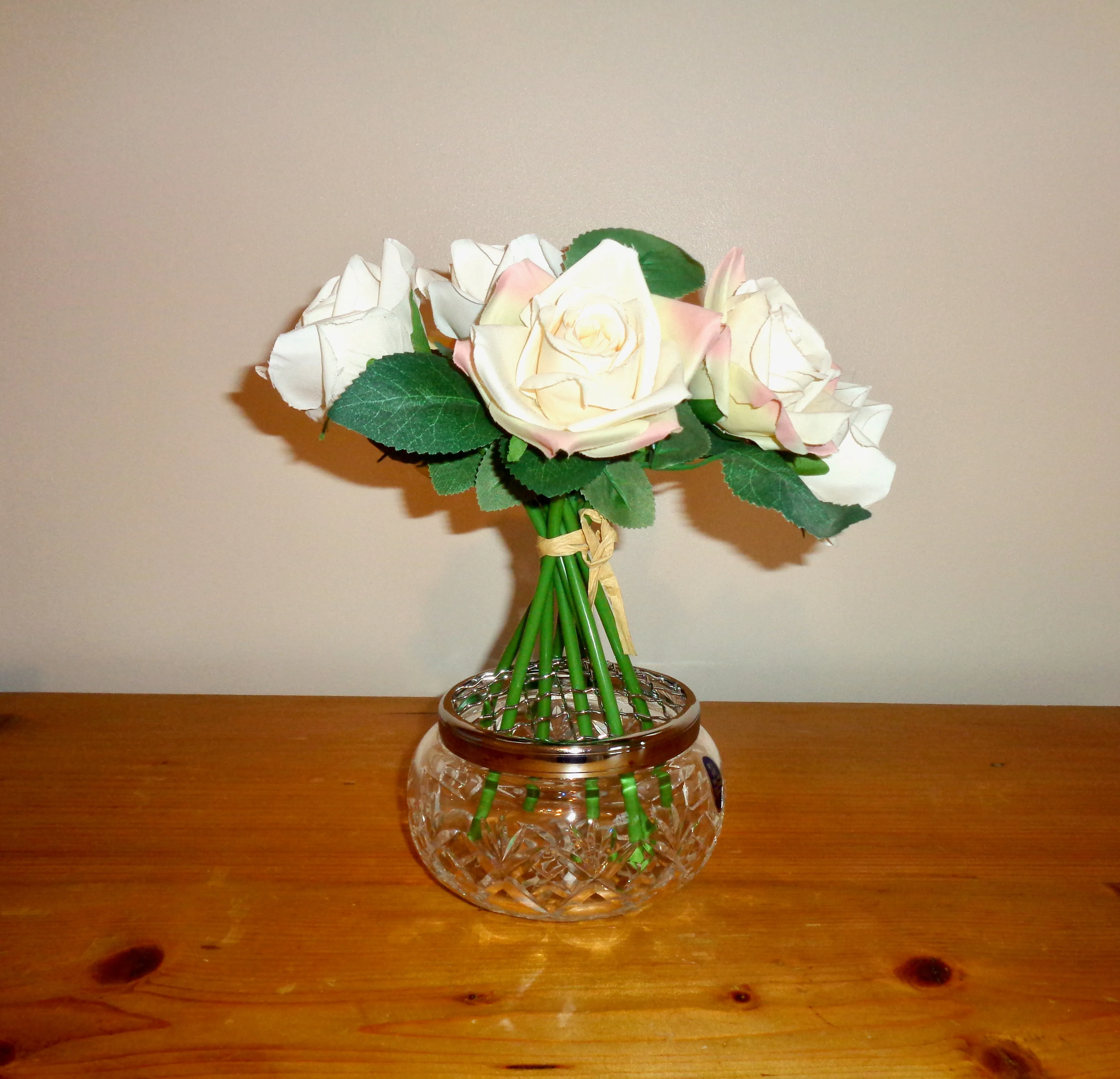 Royal Doulton Lead Crystal Rose Bowl With Silver Plated Flower Grid In Its Original Box