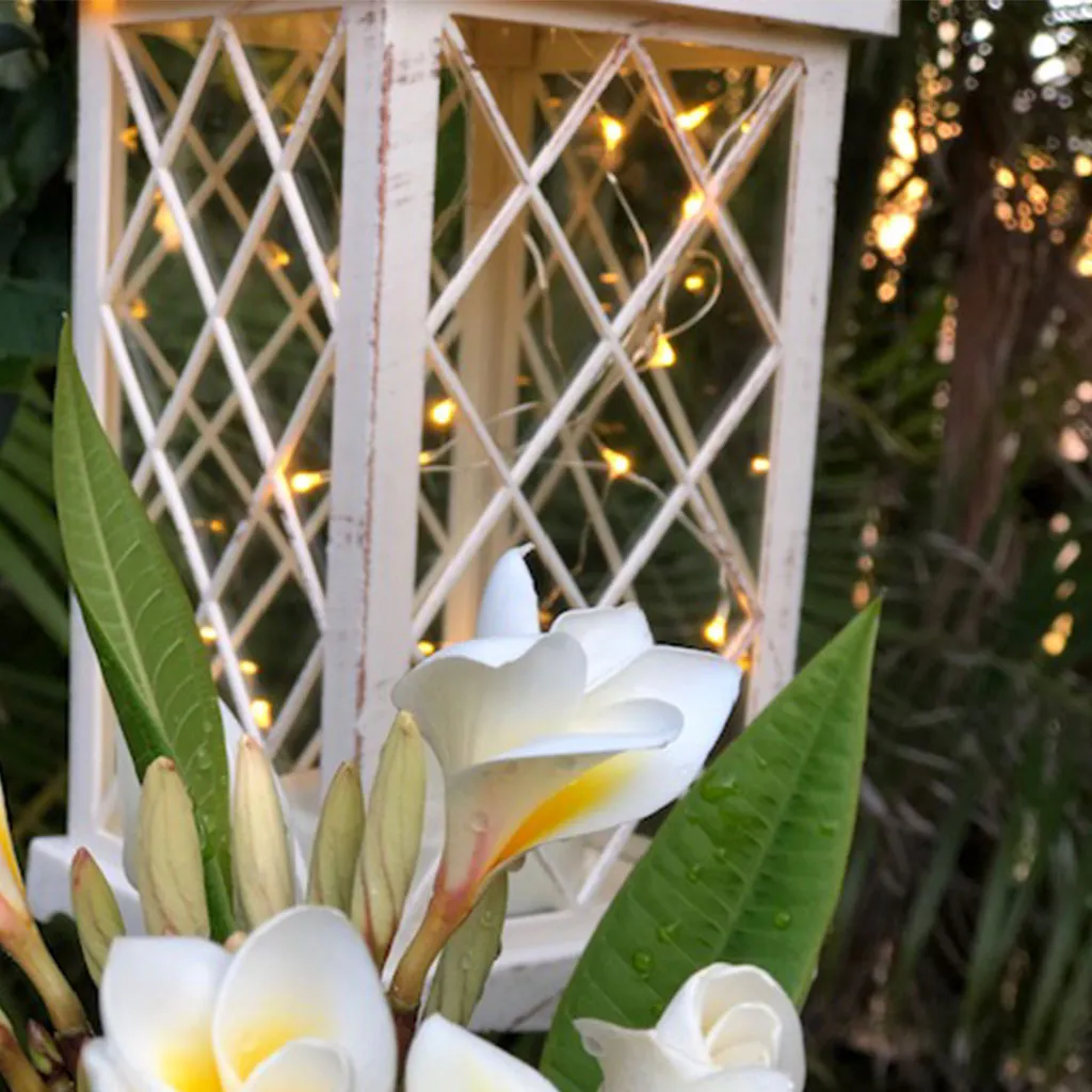 SALE - Large Antique White Lantern with warm white fairy lights (13 x 35cm)