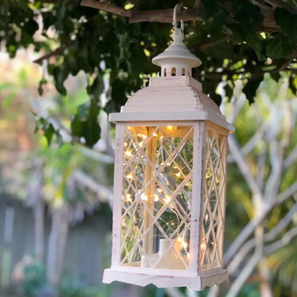 SALE - Large Antique White Lantern with warm white fairy lights (13 x 35cm)