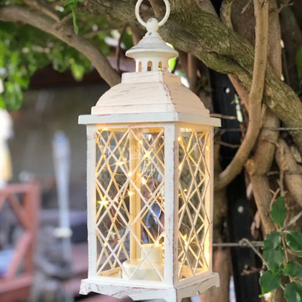 SALE - Large Antique White Lantern with warm white fairy lights (13 x 35cm)