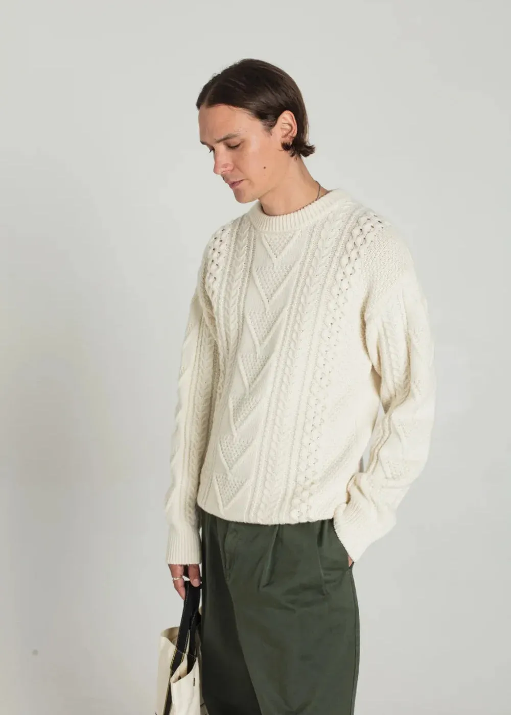 Sandre Cable Sweater White