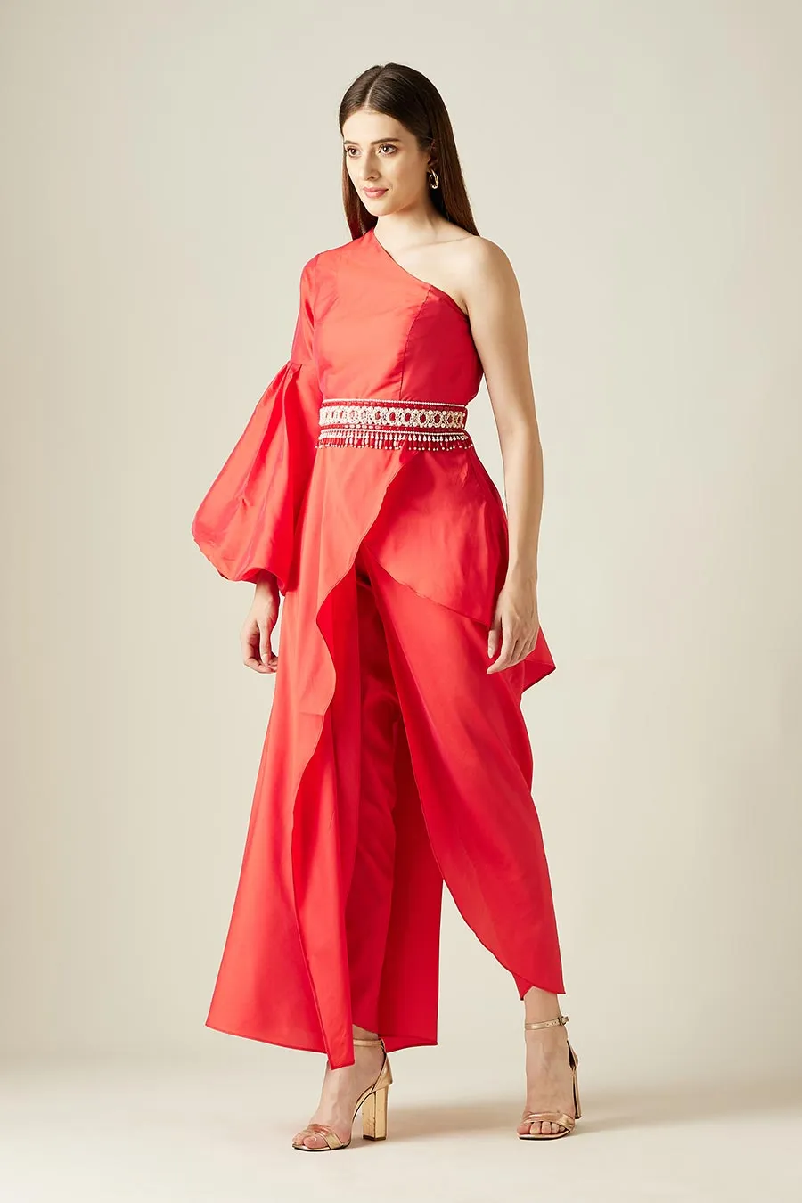 Scarlet Red One-Shoulder Co-Ord Set