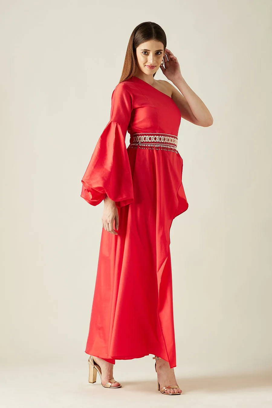 Scarlet Red One-Shoulder Co-Ord Set