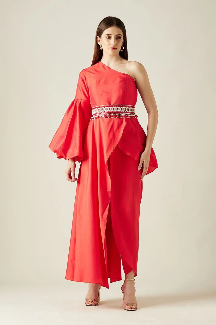 Scarlet Red One-Shoulder Co-Ord Set