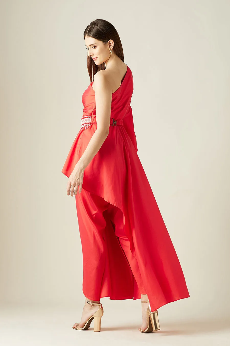 Scarlet Red One-Shoulder Co-Ord Set