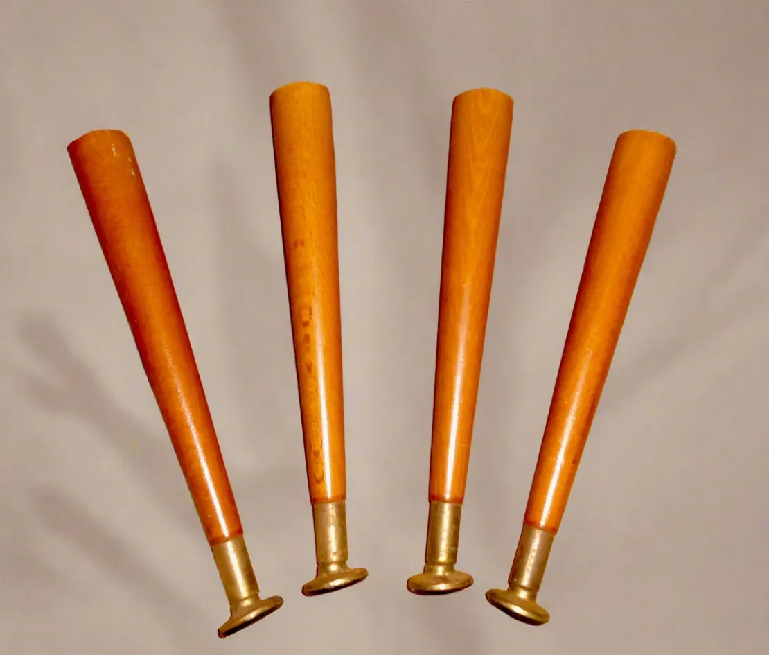 Set of Four Dansette Record Player Screw-In Wood Legs With Brass Effect And Rubber Feet