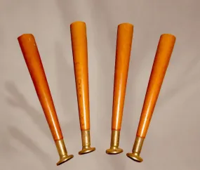 Set of Four Dansette Record Player Screw-In Wood Legs With Brass Effect And Rubber Feet
