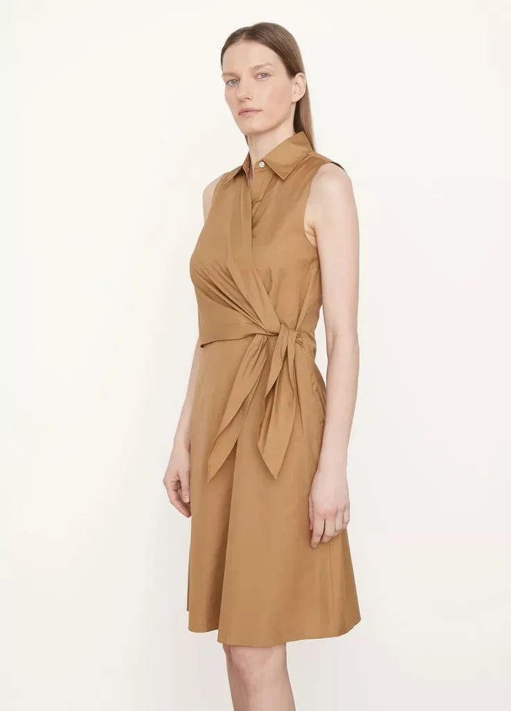 Sleeveless Wrap Shirt Dress - Tobacco