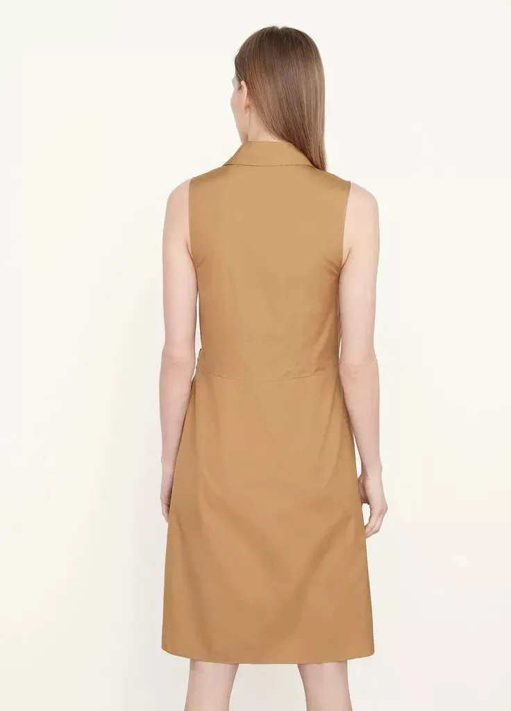 Sleeveless Wrap Shirt Dress - Tobacco