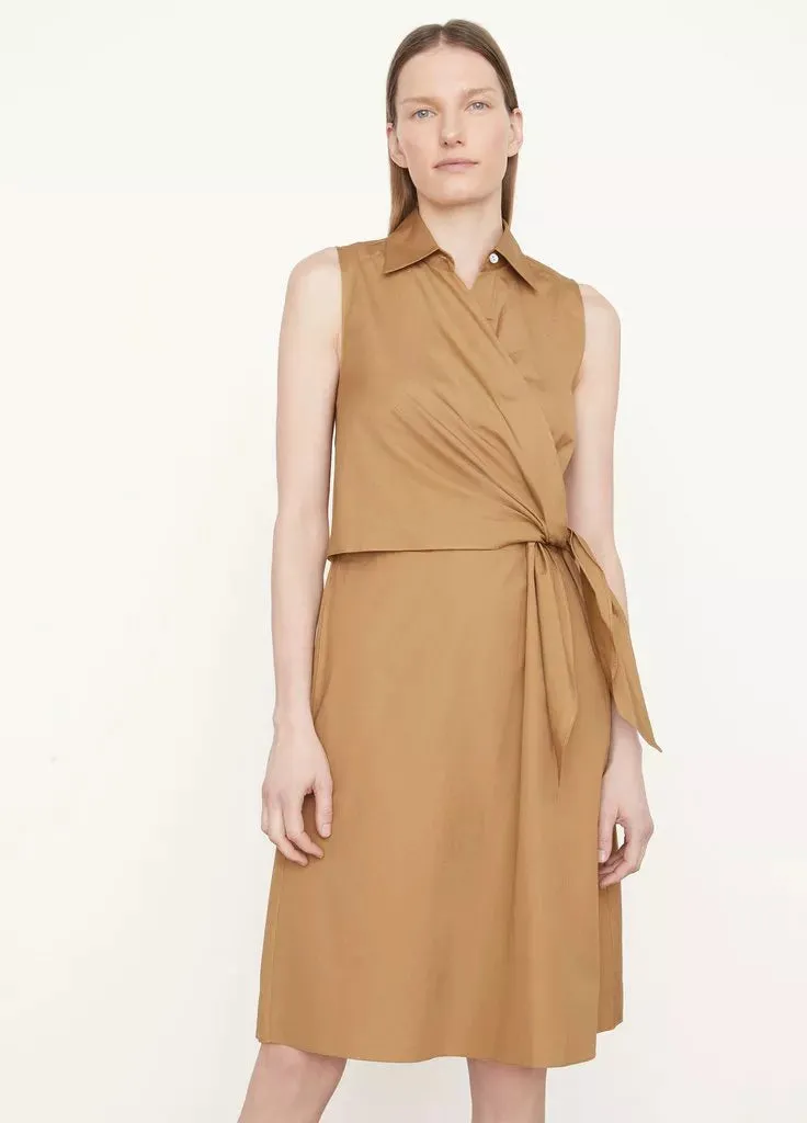 Sleeveless Wrap Shirt Dress - Tobacco