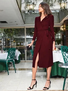 Surplice Neck Wrap Belted Dress