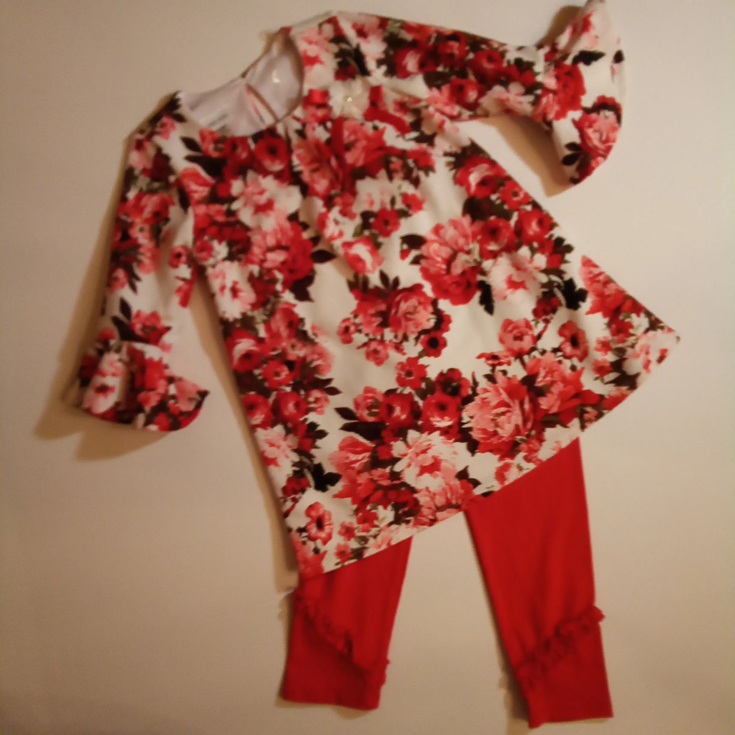 Sweetheart Floral Tunic with Red Leggings Set