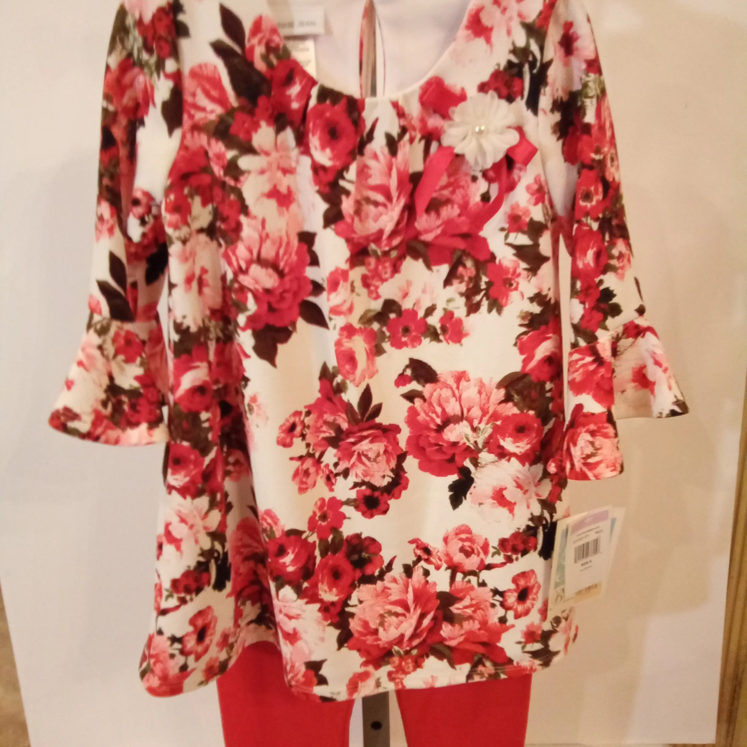 Sweetheart Floral Tunic with Red Leggings Set