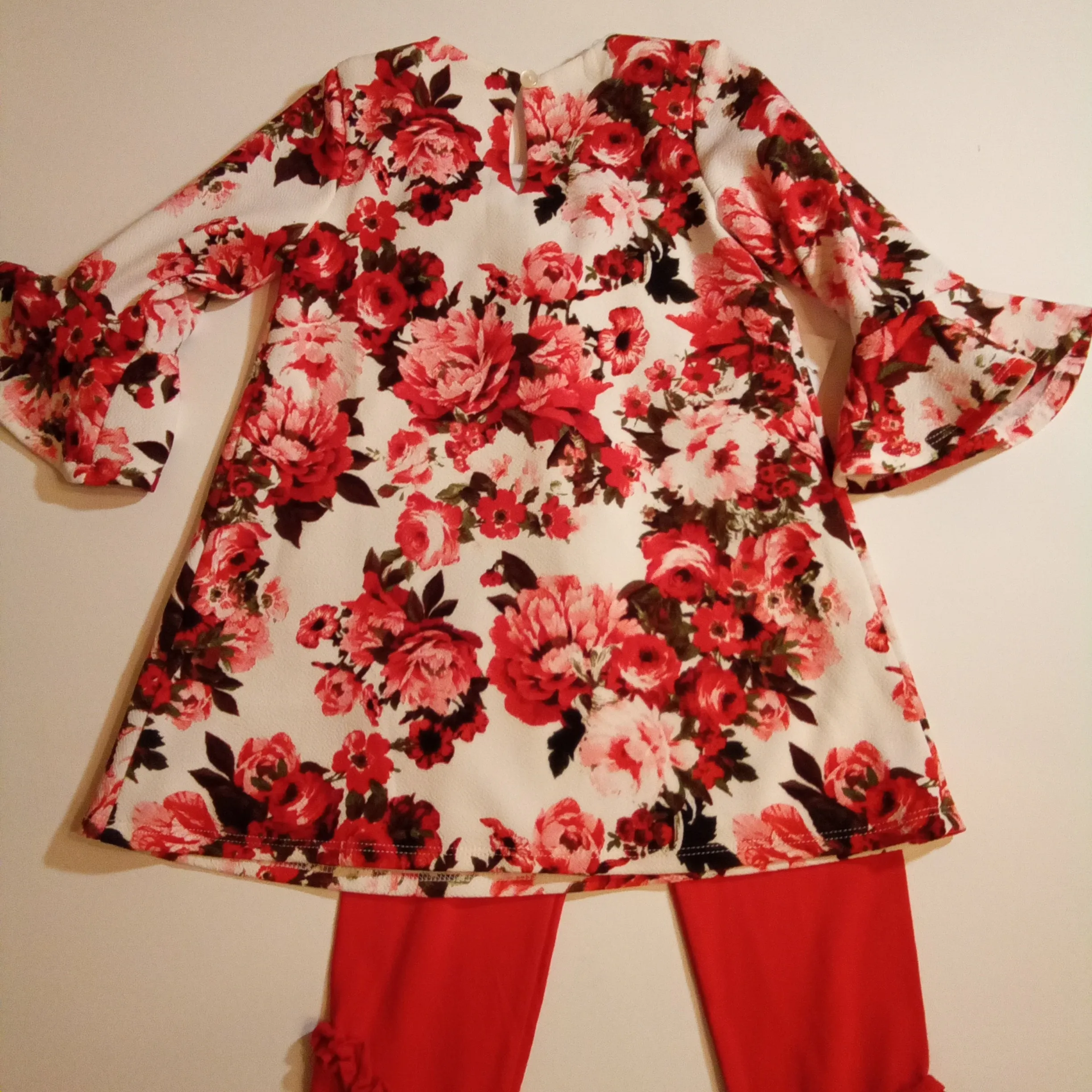 Sweetheart Floral Tunic with Red Leggings Set