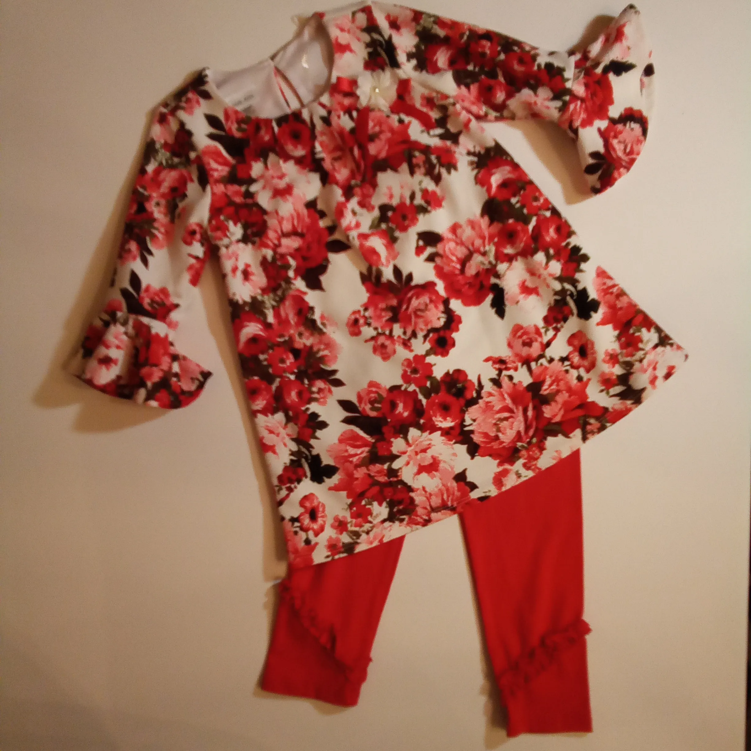 Sweetheart Floral Tunic with Red Leggings Set