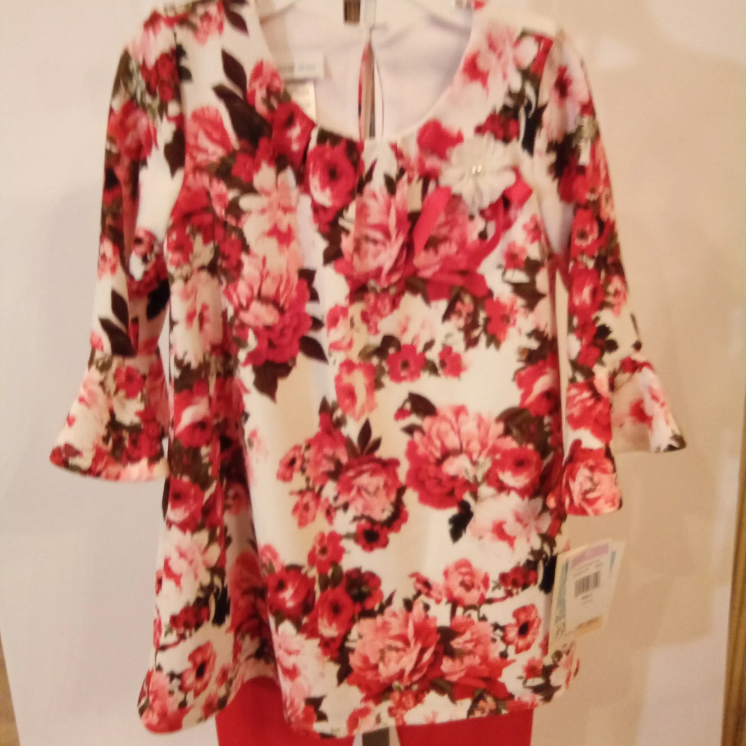 Sweetheart Floral Tunic with Red Leggings Set