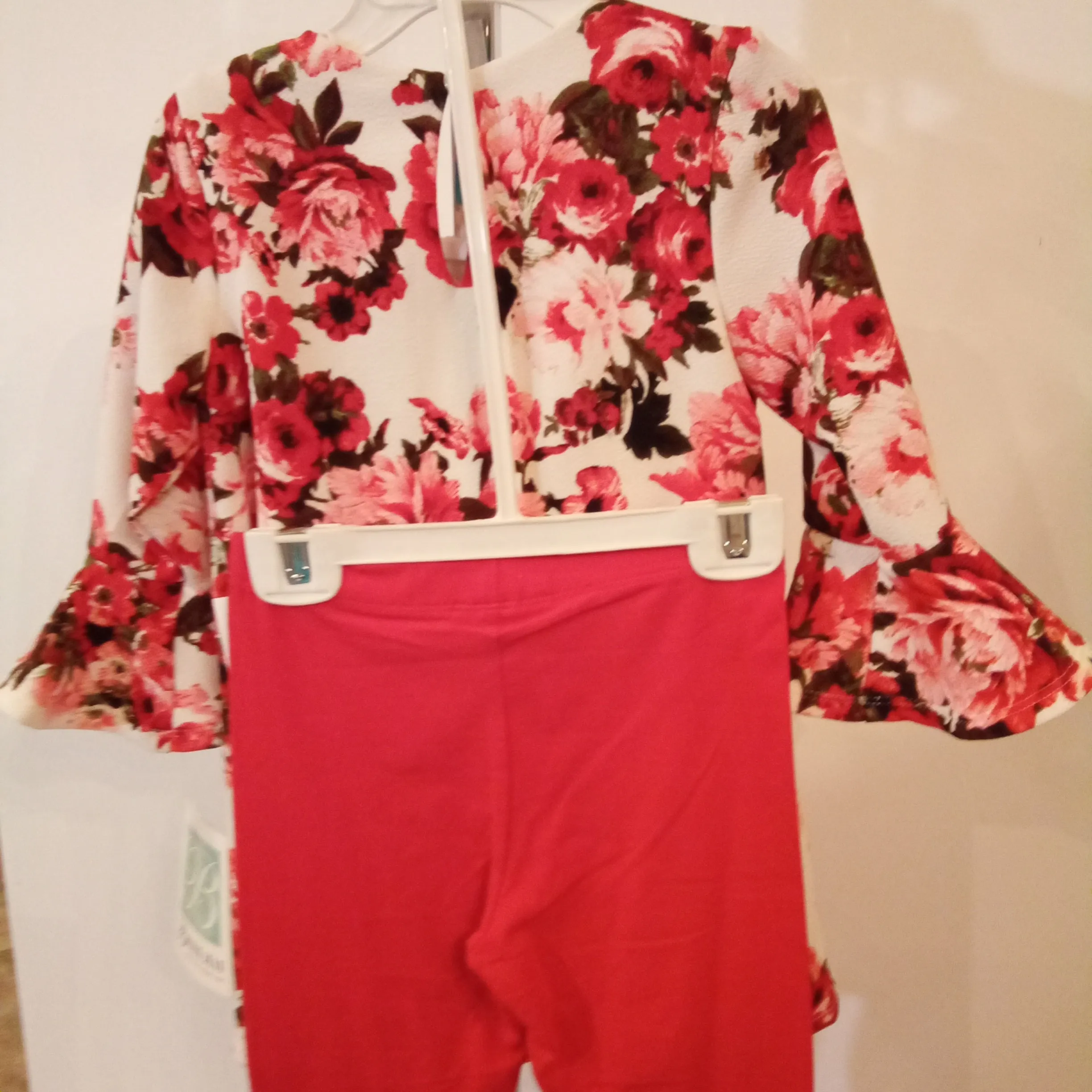 Sweetheart Floral Tunic with Red Leggings Set