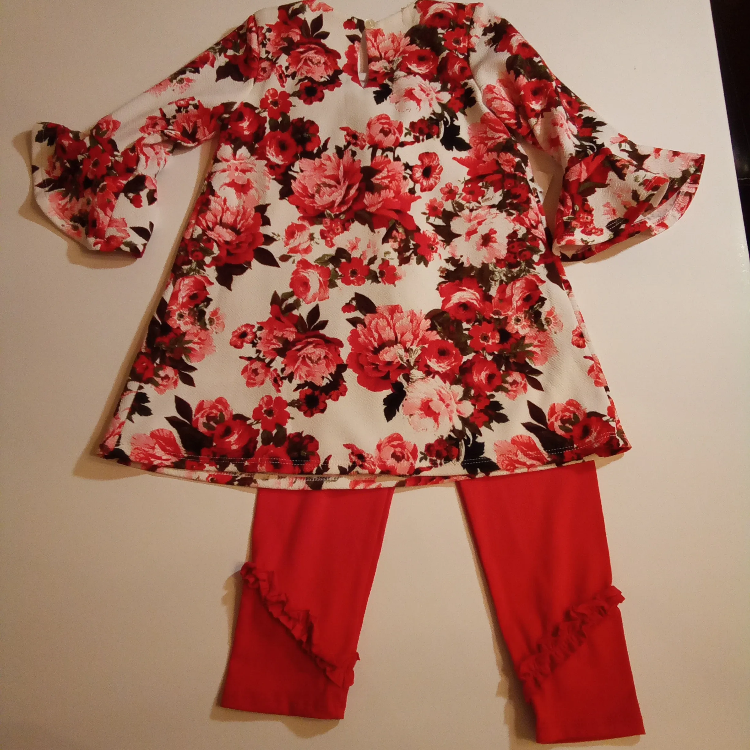 Sweetheart Floral Tunic with Red Leggings Set