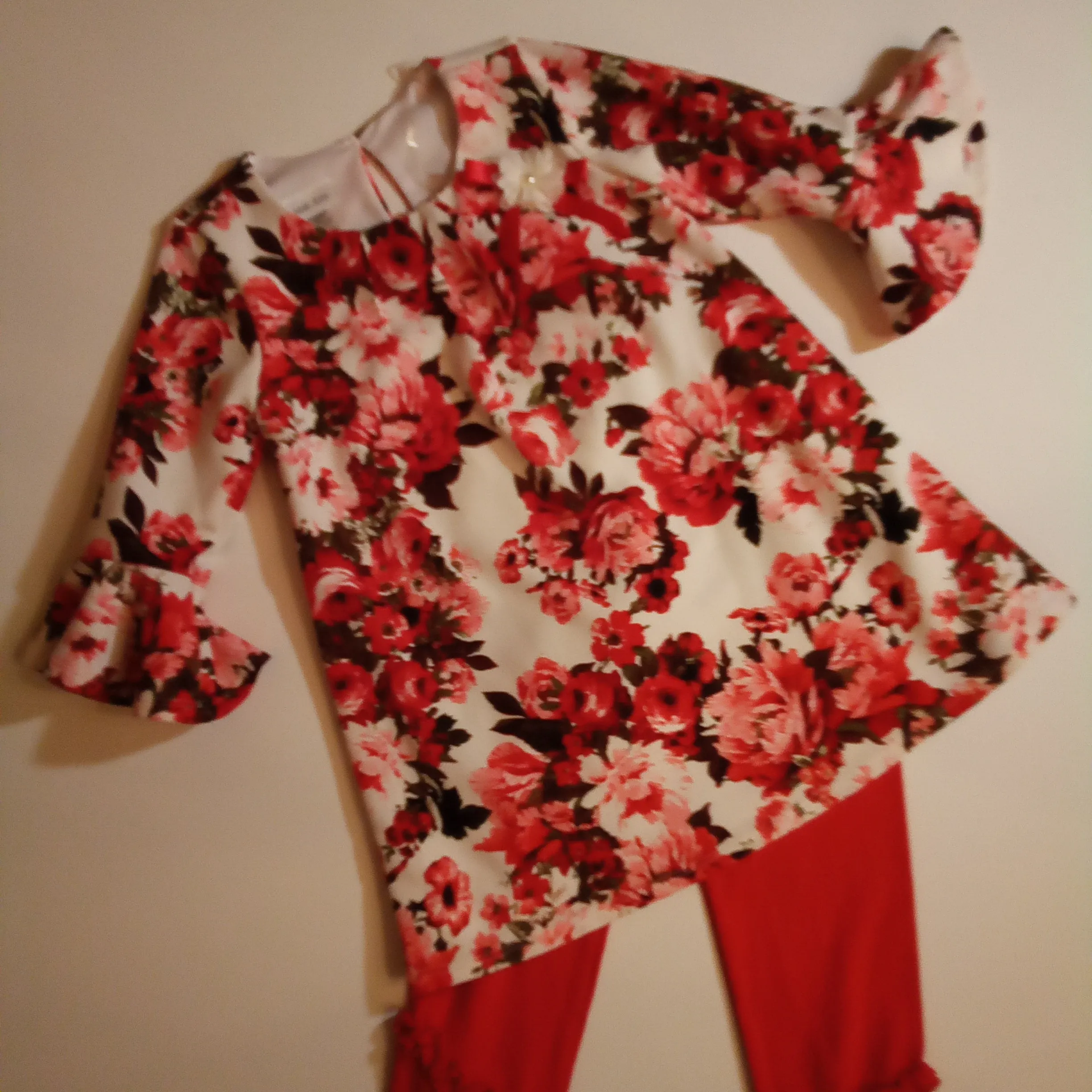 Sweetheart Floral Tunic with Red Leggings Set