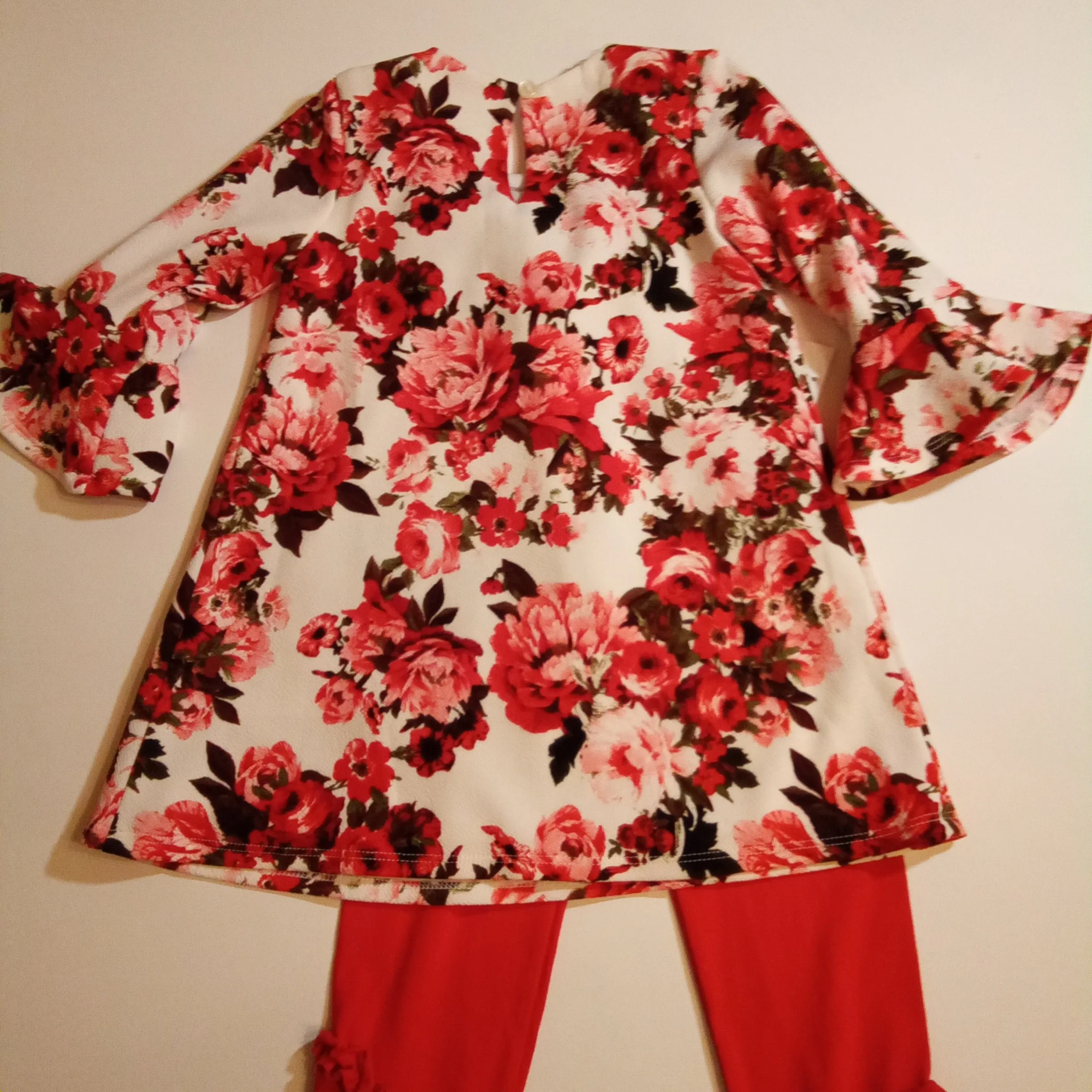 Sweetheart Floral Tunic with Red Leggings Set