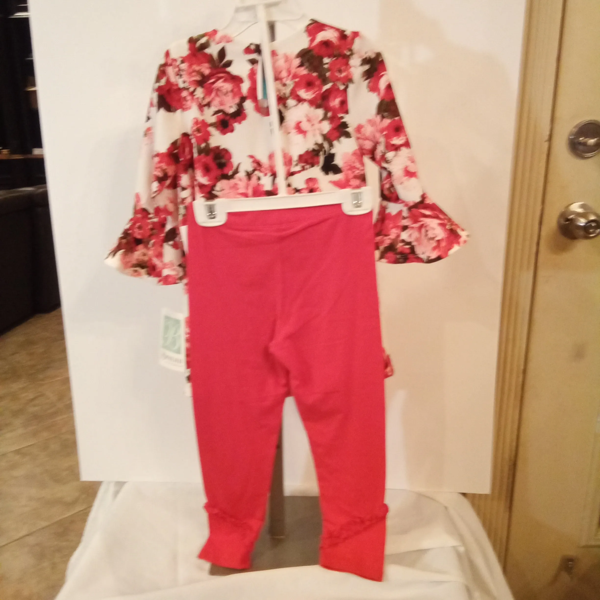 Sweetheart Floral Tunic with Red Leggings Set