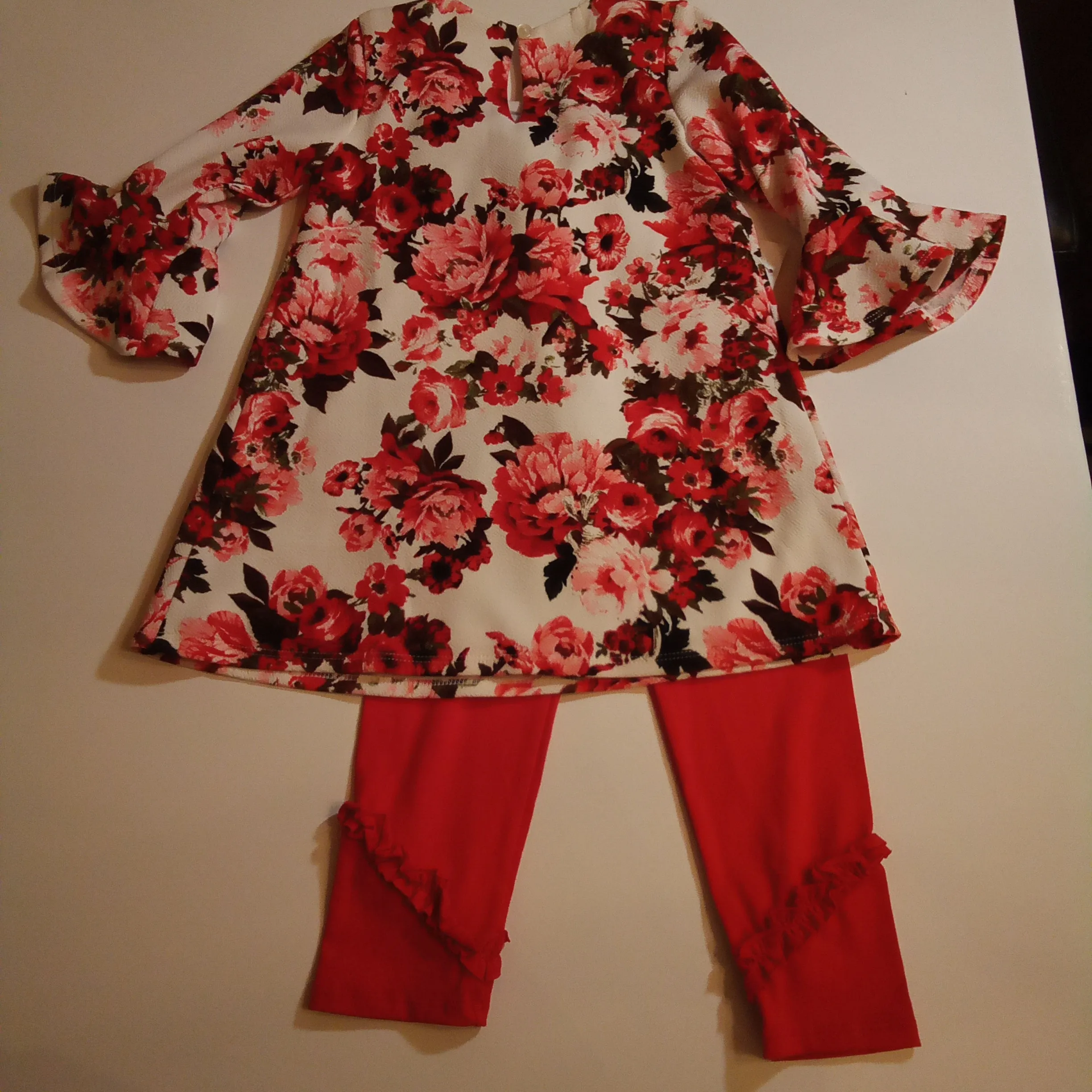 Sweetheart Floral Tunic with Red Leggings Set
