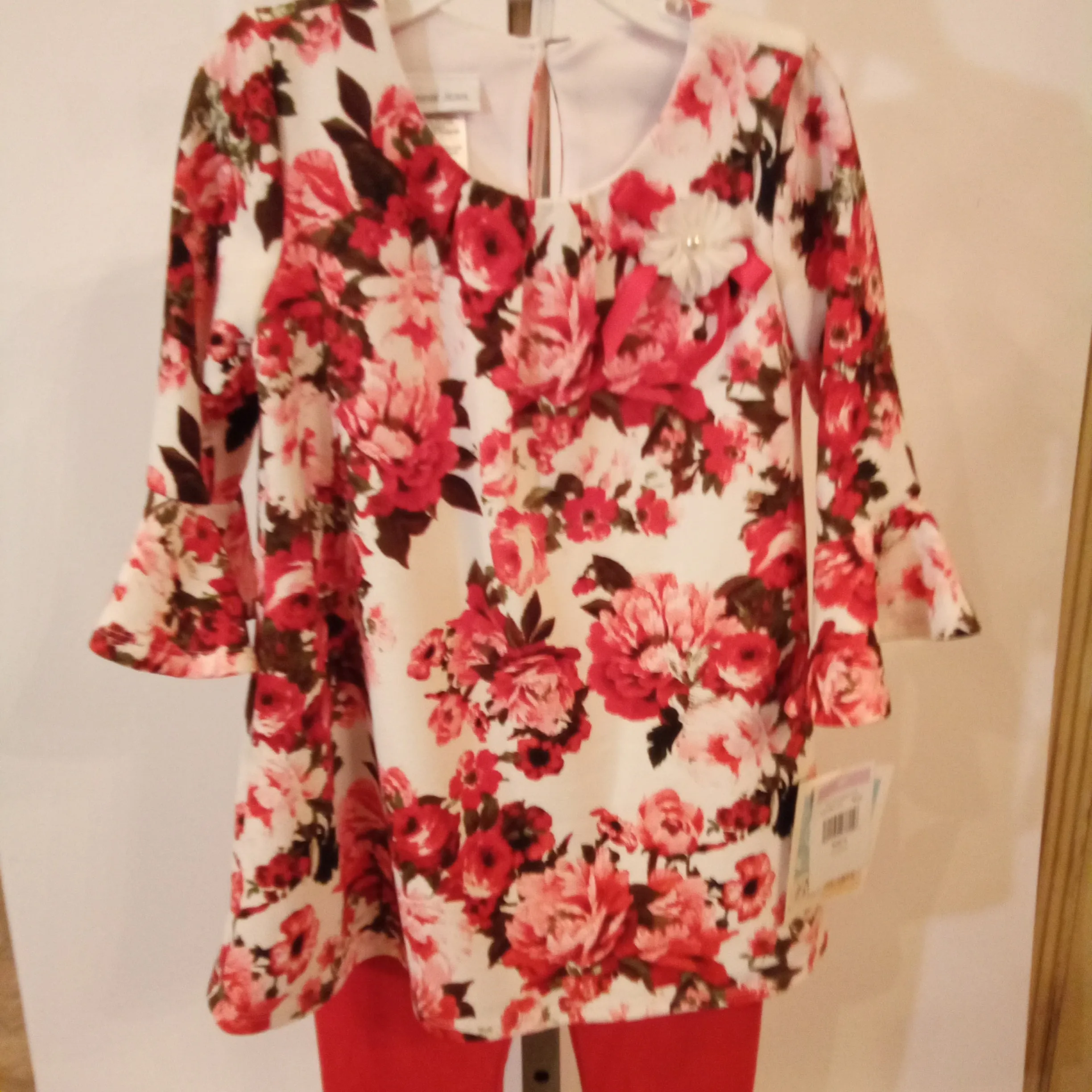 Sweetheart Floral Tunic with Red Leggings Set
